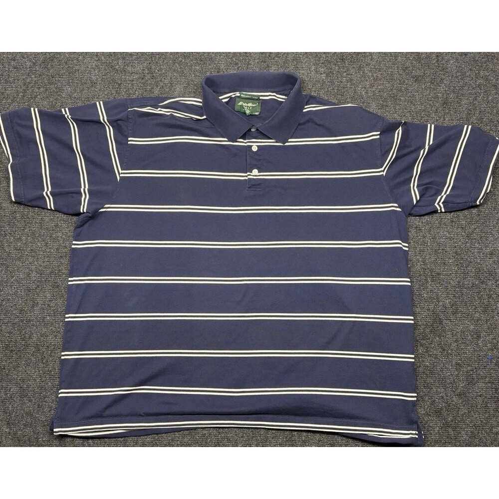 Eddie Bauer Golf Polo Shirt Mens XXL Tall Striped Mercerized Cotton Blue White